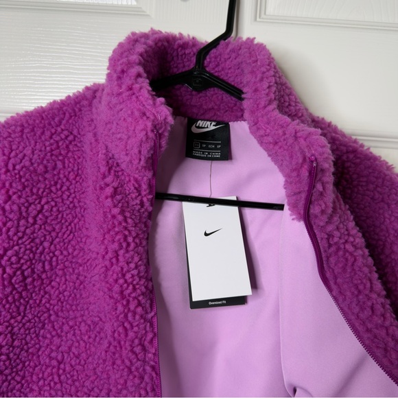 New Nike Sportswear Swoosh Sherpa Jacket Cactus Flower Fuchsia Teddy Jacket  XS - Picture 9 of 14